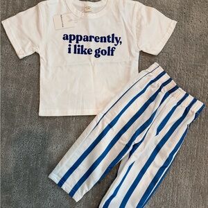 White Tee "apparently, i like golf" with Blue-White Striped Pants